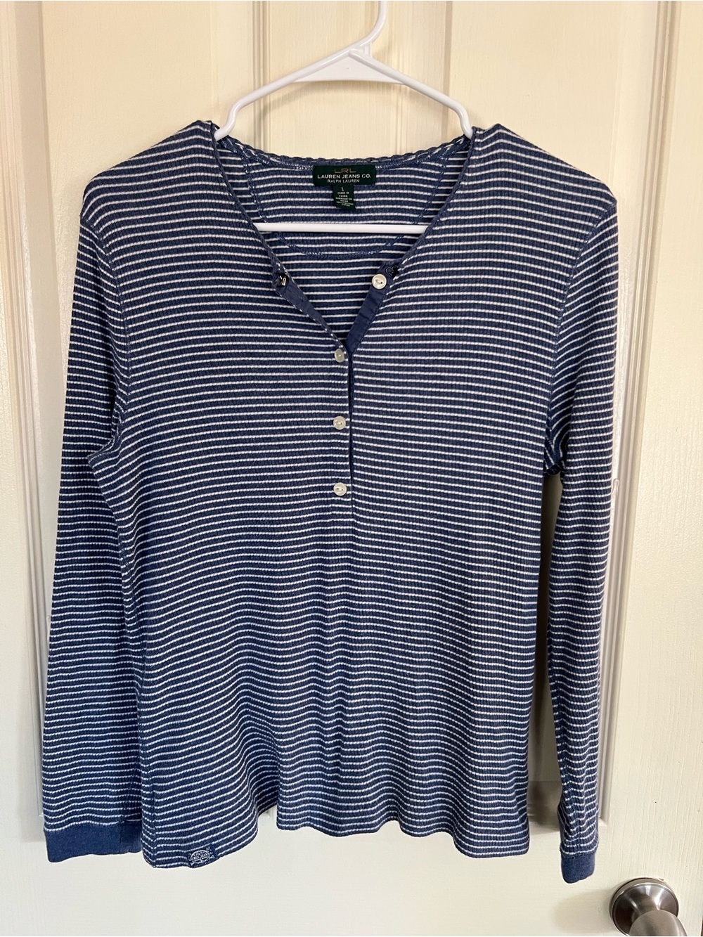 Lauren Jeans Co Ralph Lauren Blue Stripe Cotton Henley Top L